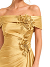 ChicSew Trendy Off The Shoulder Satin Bridesmaid Dress With Handmade Flower Mermaid Gown