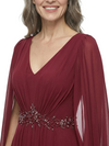 ChicSew V-Neck Cape Sleeve Beaded Tea Length Chiffon Formal Mother Of The Bride Groom Dresses