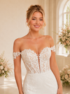 ChicSew Fancy Off The Shoulder Crepe Boning Mermaid Maxi Wedding Dress With Lace Applique