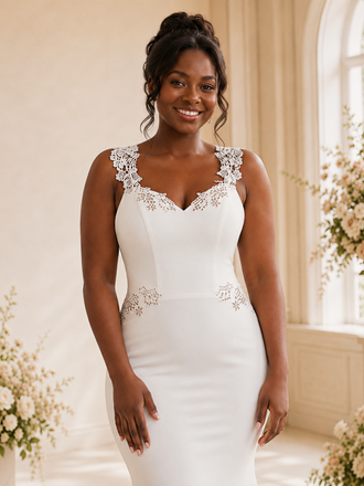 ChicSew Fancy V-Neck Crepe Mermaid Floor-Length Wedding Dress With Applique
