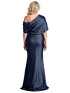 Elegant Asymmetrical Soft Satin Petite Mermaid Long Mother of The Bride Dresses For Wedding