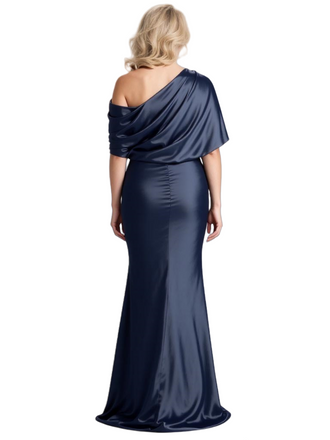 Elegant Asymmetrical Soft Satin Petite Mermaid Long Mother of The Bride Dresses For Wedding