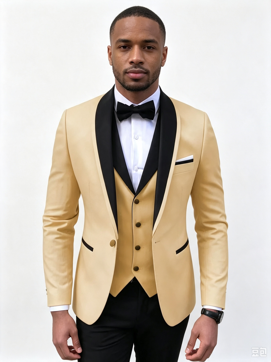 Color Blocking  2 Piece Gold Men's Suit with Regular Fit and Sophisticated Peak Lapel
