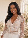 ChicSew Elegant A-Line V-Neck 3/4 Sleeves Lace Tulle Maxi Wedding Dress