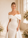 ChicSew Unique Off The Shoulder Glitter Tulle Mermaid Long Wedding Dresses With Satin Overskirt
