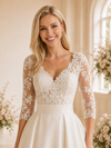 ChicSew Elegant V-Neck Lace Satin Half Sleeves A-Line Maxi Wedding Dresses