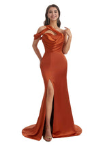Sexy One Shoulder Mermaid Long Wedding Bridesmaid Dresses With Slit