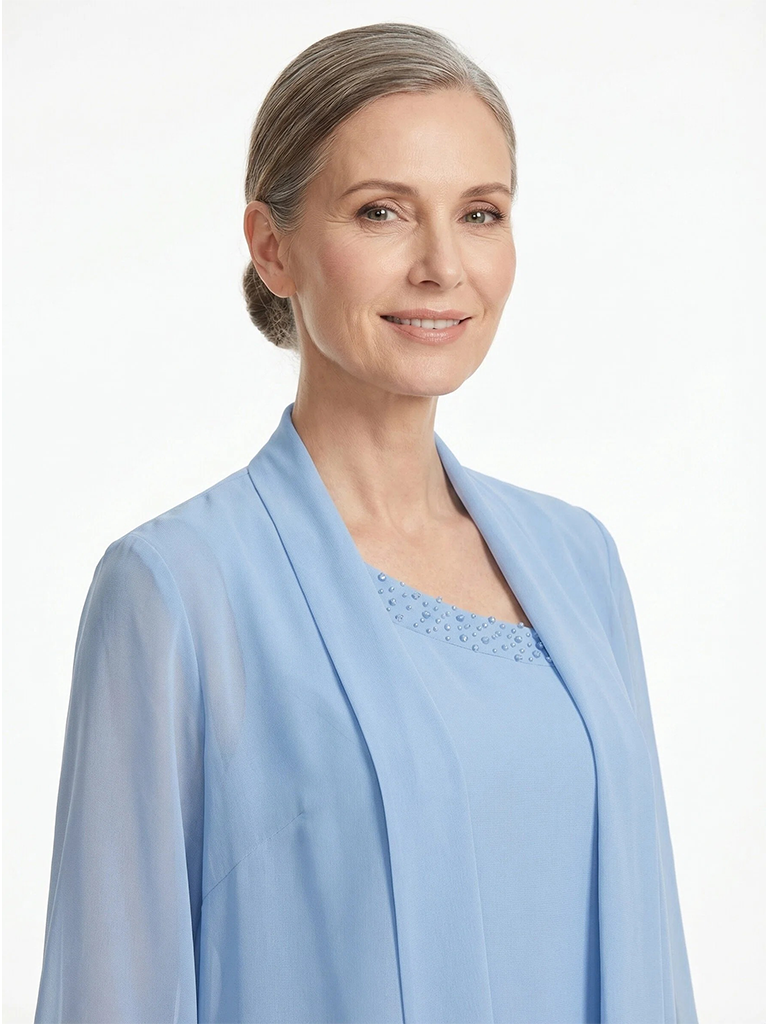 ChicSew Unique Three Piece Chiffon Mother Of The Bride Pant Suits With Asymmetrical Neckline