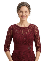 ChicSew Jewel 3/4 Sleeve Lace Bodice Rhinestone Waist Floor Length Chiffon Formal Mother Of The Bride And Groom Dresses