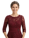 ChicSew Jewel 3/4 Sleeve Lace Bodice Rhinestone Waist Floor Length Chiffon Formal Mother Of The Bride And Groom Dresses