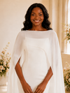 ChicSew Simple Mermaid Crepe Long Wedding Dress With Chiffon Cape Sleeves