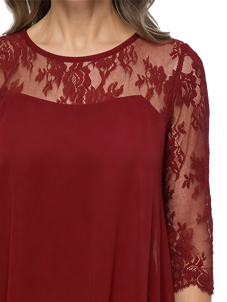 ChicSew Jewel 3/4 Sleeve Lace Overlay Asymmetrical Hem Chiffon Knee Length Mother of the Bride Dresses