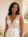 ChicSew Sexy Modern V-Neck Lace Crepe A-Line Maxi Long Wedding Dress