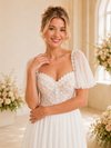 ChicSew Elegant V-Neck Short Sleeves Chiffon A-Line Floor-Length Wedding Dresses With Side Slit