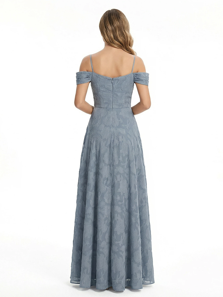 Elegant Cold Shoulder Floral Burnout Chiffon A-Line Formal Evening Dresses