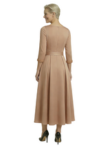 Elegant A-Line Tea Length Mother Of The Groom Gown With Sleeves