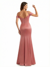 Sexy Cold Shoulder Mermaid Side Slit Silky Satin Maxi Formal Evening Dresses For Women