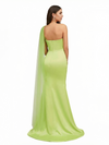 Elegant One Shoulder Silky Satin With Tulle Strap Mermaid Maxi Formal Evening Gowns