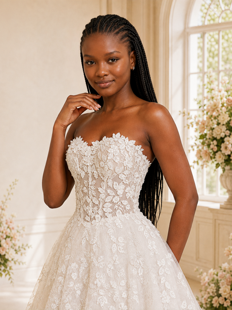 ChicSew Romantic A-Line Sweetheart Tulle Lace Applique Long Wedding Dress