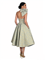 ChicSew Elegant Floral Jacquard Halter A-Line Knee-Length Formal Evening Dresses