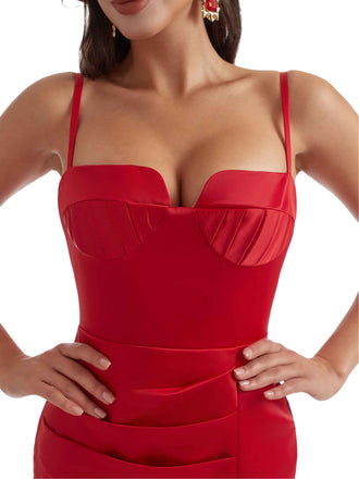 Modern Spaghetti Straps Side Split Mermaid Silky Satin Long Bridesmaid Dresses Online