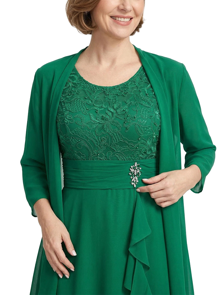 ChicSew Scoop Long Sleeve Chiffon Jacket Lace  A-Line Mother Of The Bride And Groom Dresses