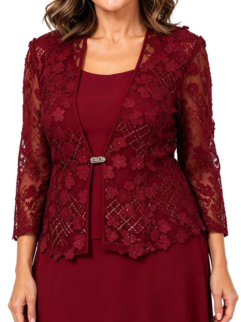 ChicSew Classy Chiffon Mother Of The Bride Dresses With Lace Appliqué Jacket Two Piece A-Line Wedding Guest Dress