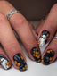 Halloween Yellow Flowers Press on Nails Short Square Fake Nails with Cute Little Ghost Designs