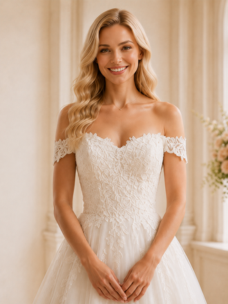 ChicSew Beautiful Off The Shoulder A-Line Lace Tulle Maxi Long Wedding Dresses