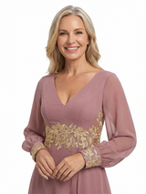 ChicSew Long Sleeves Jumpsuit For Mother Of The Bride V-Neck Lace Chiffon PantSuit