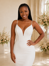 ChicSew Sexy Spaghetti Straps Mermaid Crepe Floor-Length Wedding Dress With Applique