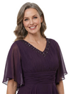 ChicSew V-Neck Flutter Sleeve Beaded Chiffon Floor Length A-Line Mother of the Bride Dress