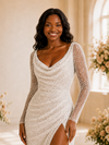 ChicSew Fancy V-Neck Side Slit Long Tulle Mermaid Wedding Dress With Sequin and Beaded