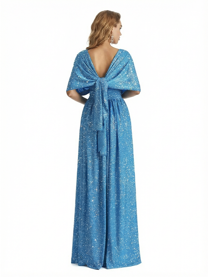 Convertible A-Line Glitter Jersey Maxi Formal Evening Dresses For Women
