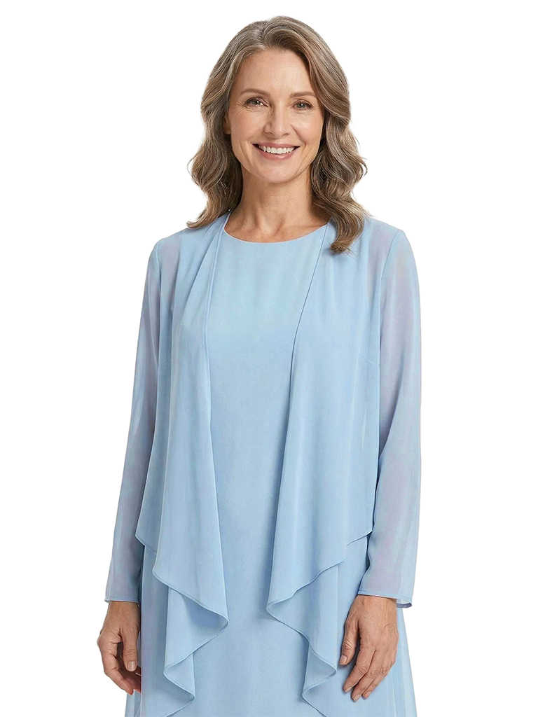 ChicSew Jewel Long Sleeve Chiffon Tea Length Mother Of The Bride Dresses and Jacket