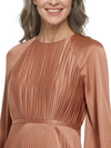 ChicSew Long Sleeve Pleated A-Line Mother Of The Bride Gown Side Slit Satin Evening Dress