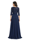 Fancy Sequin Top V-Neck Flowy Chiffon A-Line Mother Of The Bride Dress With Sleeve