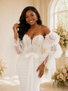 ChicSew Modern Sweetheart Crepe Mermaid Maxi Wedding Dress With Detachable Tulle Sleeves
