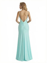 Sexy Spaghetti Straps Mermaid Jersey Long Formal Dresses For Ladies Side Slit