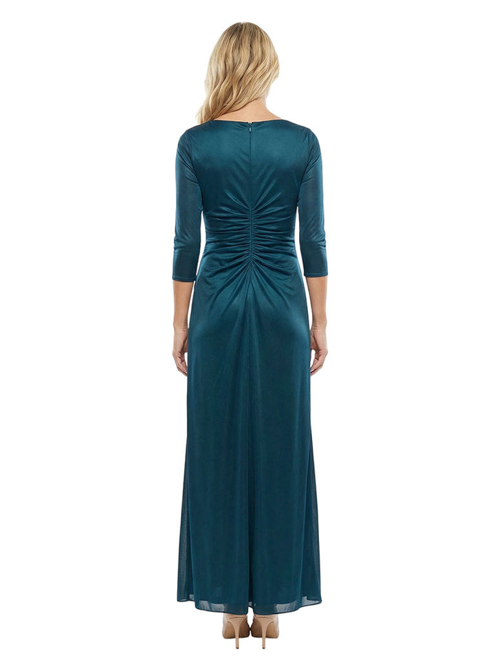 Mother Of The Groom 3/4 Sleeves Ruched Satin Maxi Wedding Guest Dresses