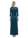 Mother Of The Groom 3/4 Sleeves Ruched Satin Maxi Wedding Guest Dresses