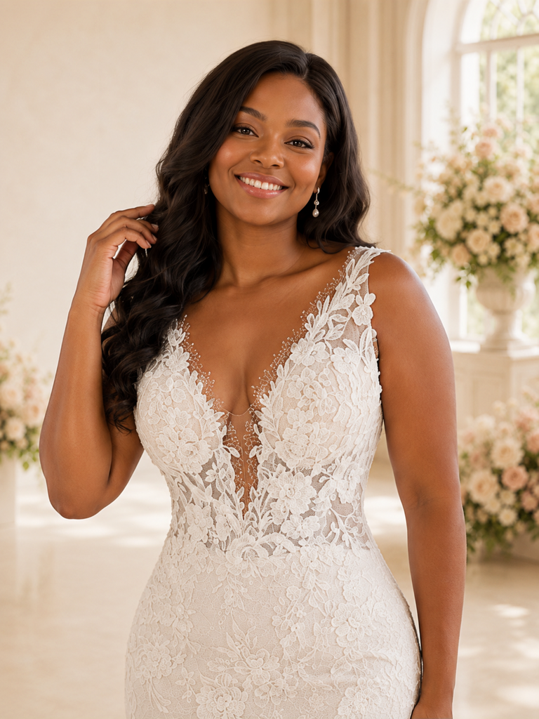 ChicSew Romantic Mermaid V-Neck Spaghetti Straps Lace Maxi Wedding Dress