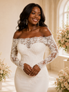 ChicSew Unique Modern Off The Shoulder Long Sleeves Lace Crepe Mermaid Maxi Wedding Dress