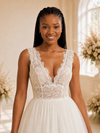 ChicSew Modern A-Line V-Neck Spaghetti Straps Lace Tulle Long Wedding Dress