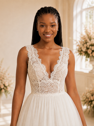 ChicSew Modern A-Line V-Neck Spaghetti Straps Lace Tulle Long Wedding Dress