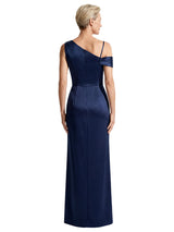 Classy V-Neck Asymmetrical Side Slit Satin Mother Of The Bride Gown