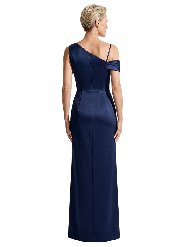 Classy V-Neck Asymmetrical Side Slit Satin Mother Of The Bride Gown