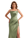 Sexy Soft Satin Mermaid Spaghetti Straps Side Slit Simple Long Bridesmaid Dresses Online