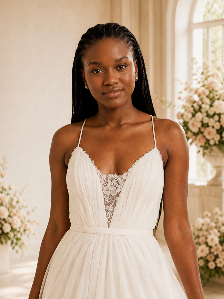 ChicSew Fancy Spaghetti Straps V-Neck Chiffon A-Line Maxi Wedding Dress With Side Slit