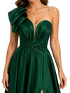 ChicSew Modern One Shoulder Satin A-Line Slit Formal Evening Gown For Mother Of The Groom With Applique